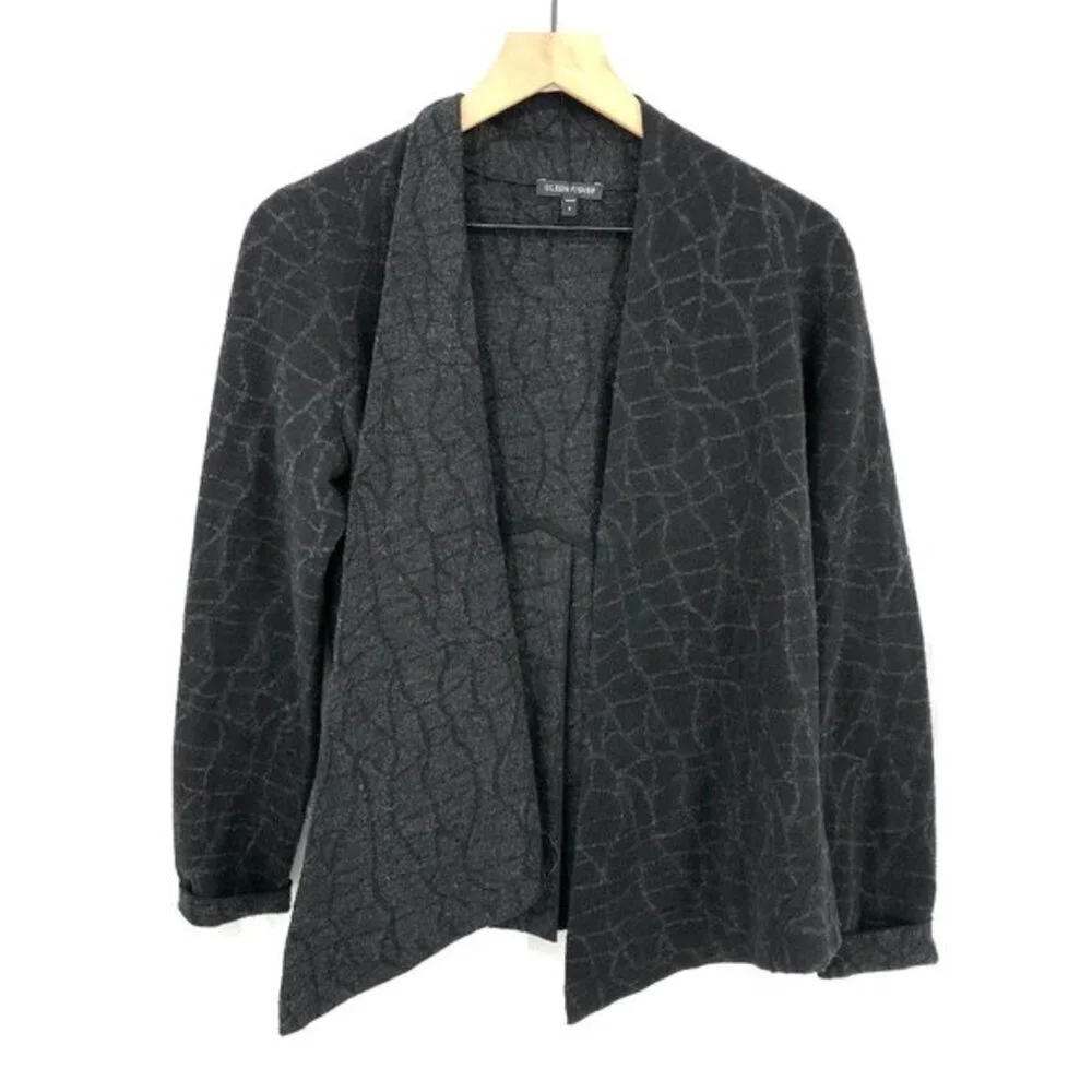 Eileen Fisher wool blend lagenlook career‎ lady jacket cardigan sweater black S